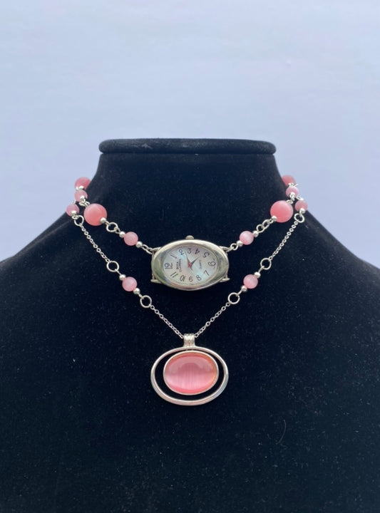 Pink Watch Necklace